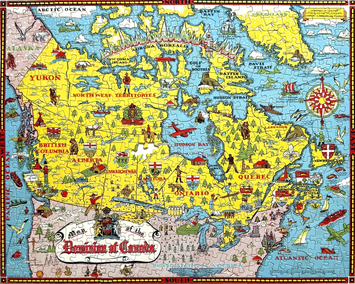 Vintage-style illustrated map of the Dominion of Canada