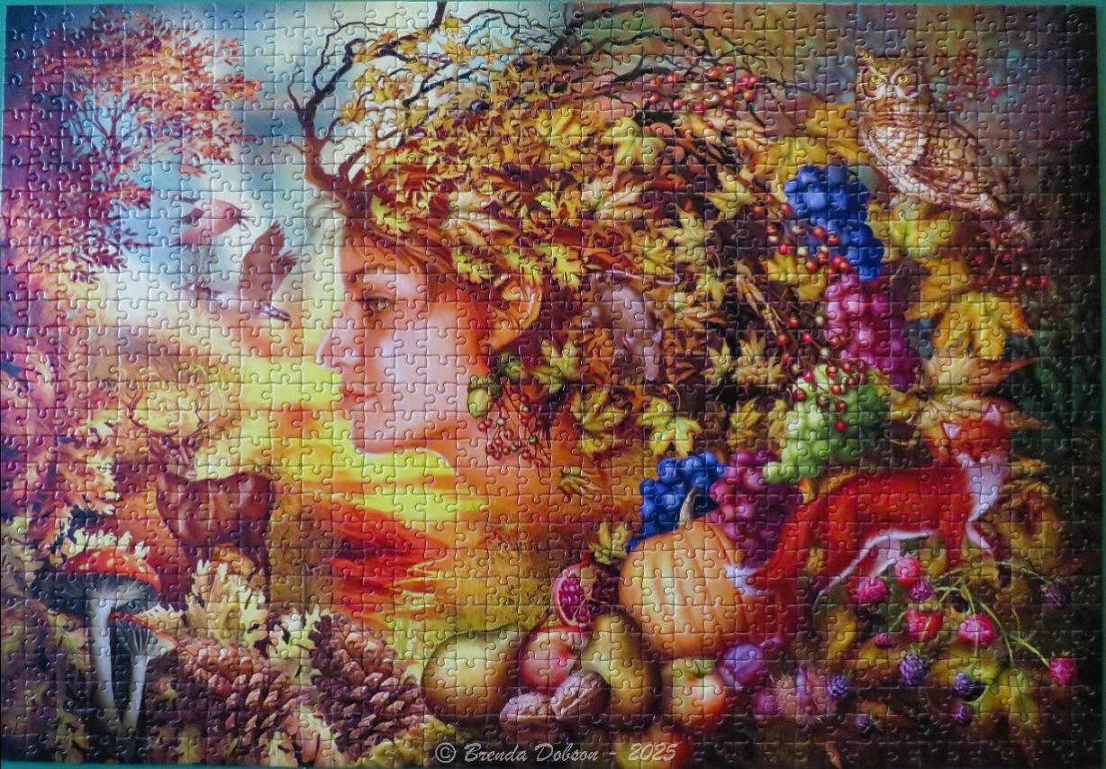Autumnal double exposure art featuring a woman