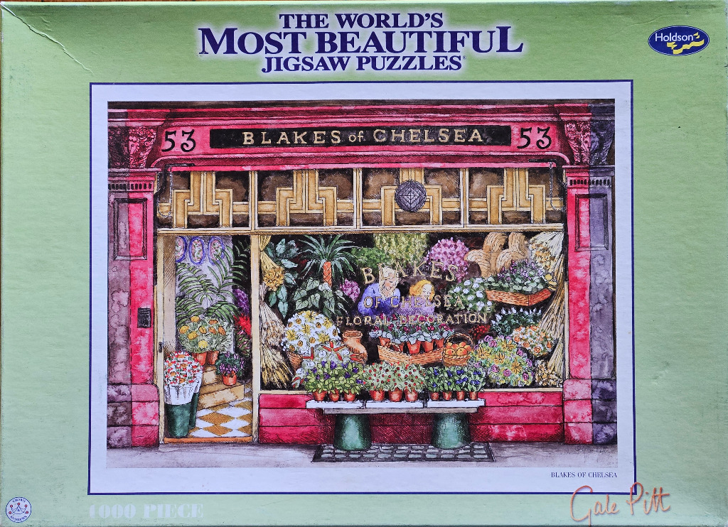 An illustration of a charming flower shop storefront named Blakes of Chelsea.