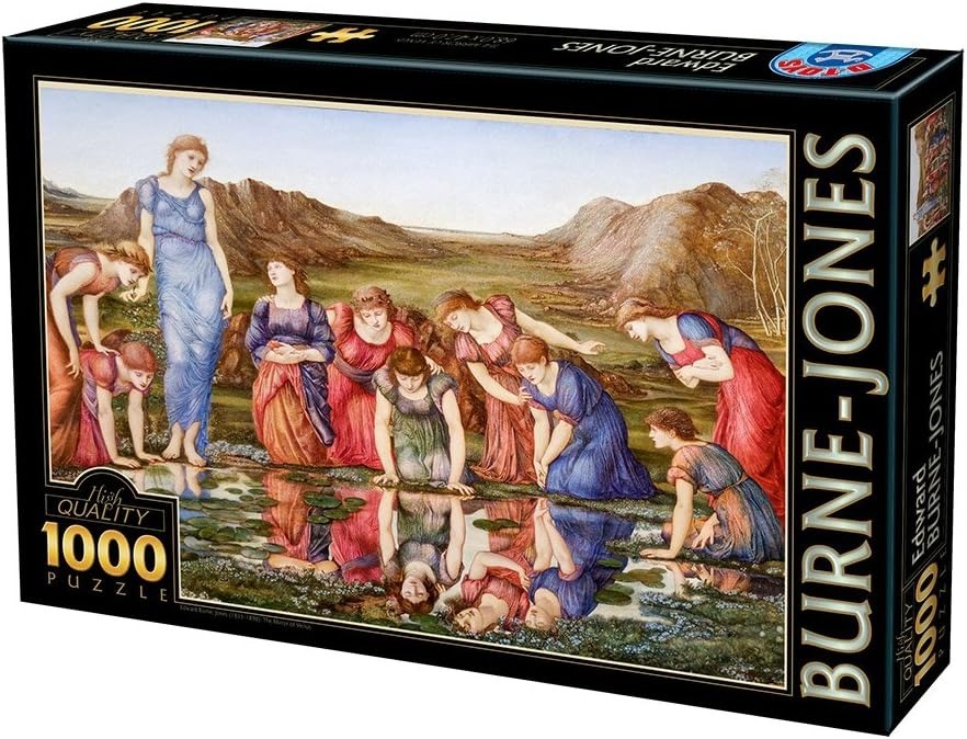 The Mirror of Venus painting by Edward Burne-Jones showing women admiring their reflections in a pool.