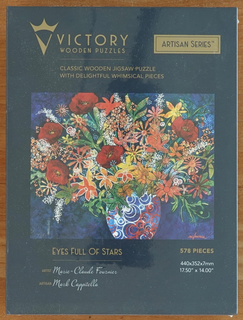 A vibrant, painterly illustration of a bouquet of wildflowers in a patterned vase against a deep blue background.