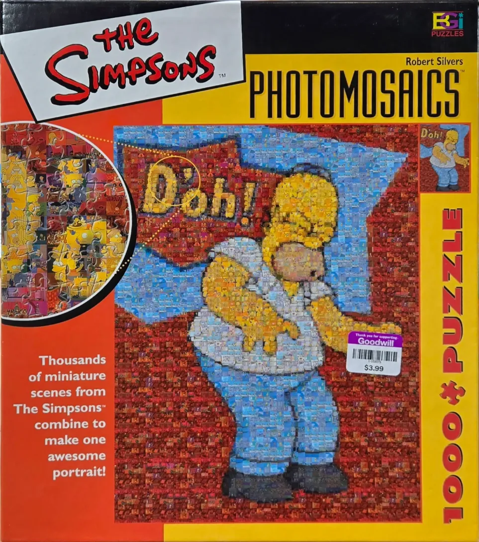 A photomosaic artwork of Homer Simpson with the text D