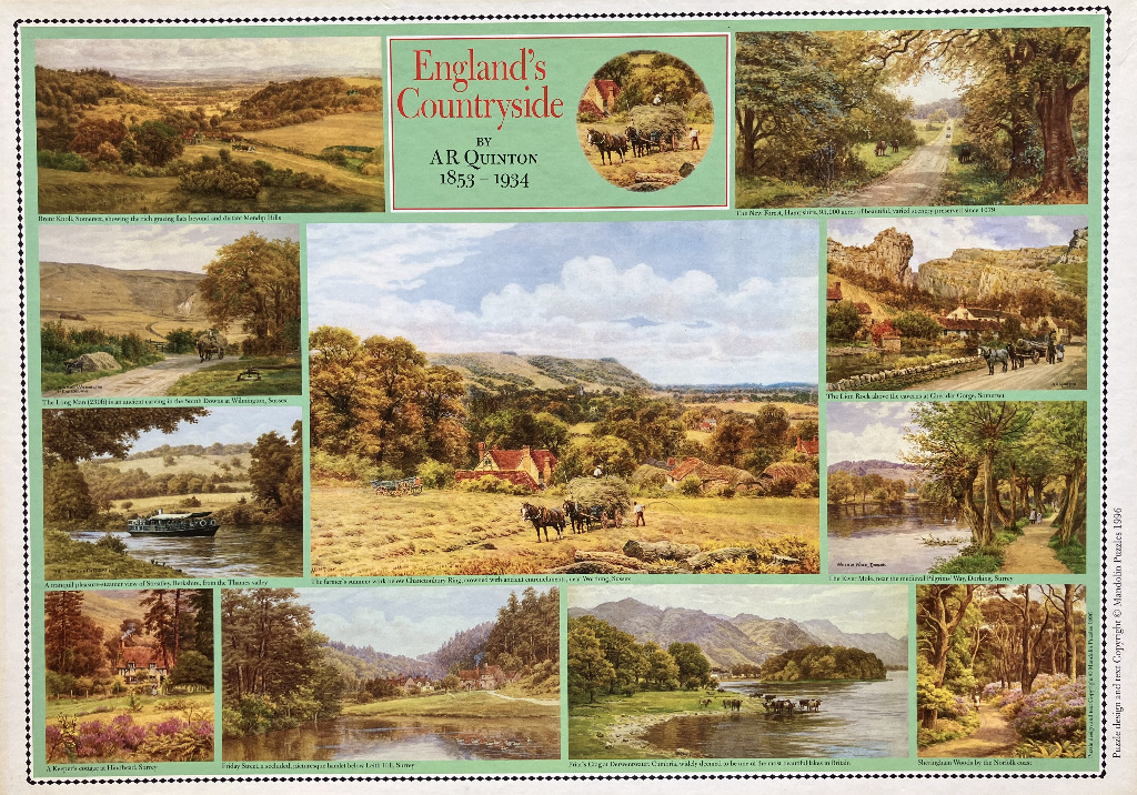 A collage of eleven landscape paintings by A.R. Quinton showcasing various scenes from the English countryside.