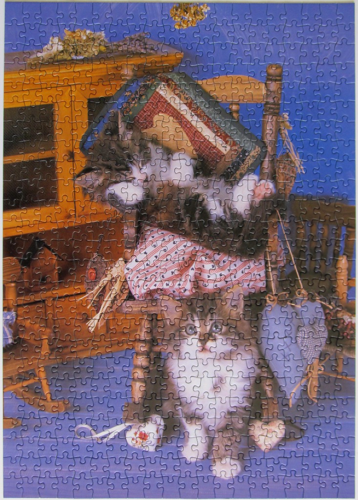 Two fluffy tabby kittens in a rustic country setting with a wooden rocking chair