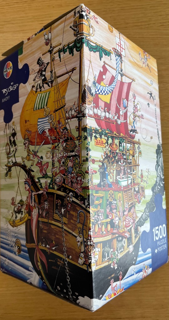 A whimsical, crowded cartoon scene of a pirate ship populated by chaotic, funny characters.