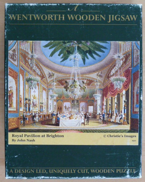 An illustration of the interior of the Royal Pavilion at Brighton with a grand banquet in progress.