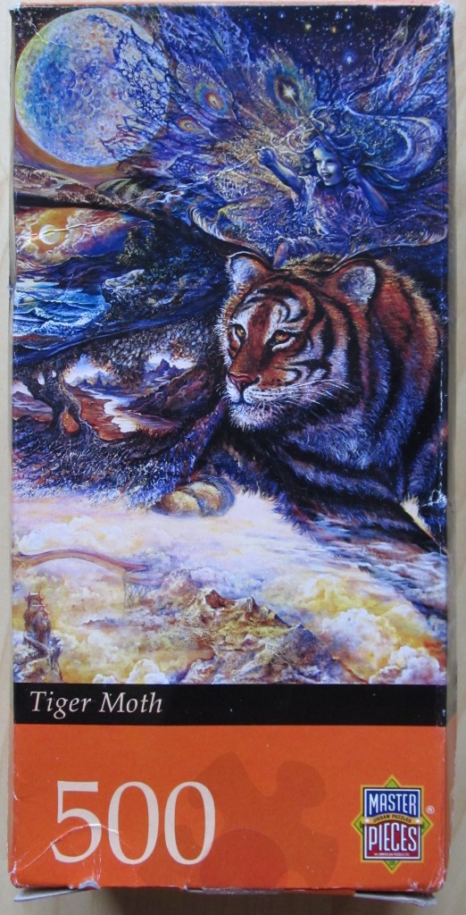 Fantasy illustration of a tiger with moth wings carrying a child against a moonlit sky.
