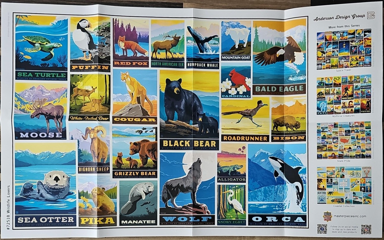 A collage of stylized, vintage-inspired travel illustrations featuring various North American wildlife.