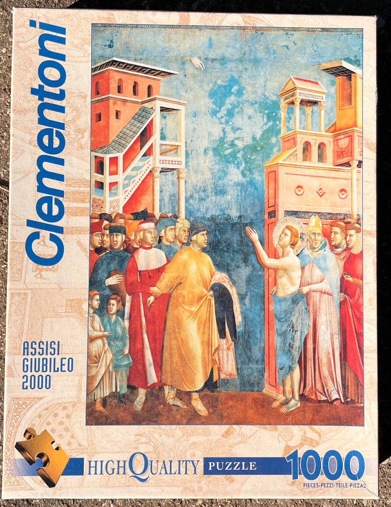 Renaissance fresco depicting a religious scene with figures in traditional robes before classical buildings.