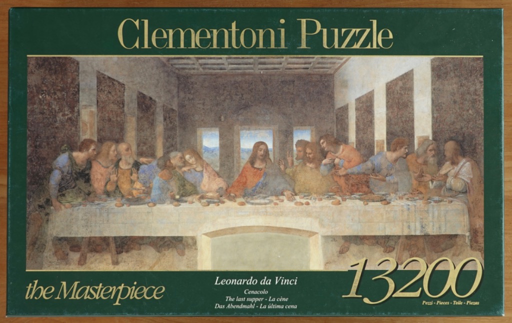 A reproduction of Leonardo da Vinci's The Last Supper, featuring Christ and his disciples seated at a long table.
