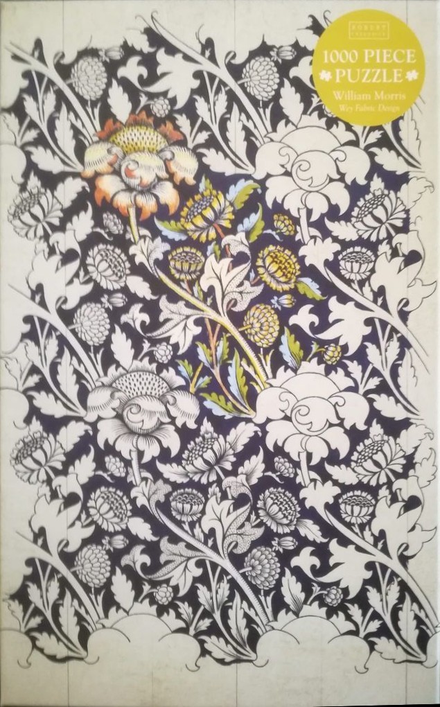 William Morris Wey fabric floral pattern in black, white, and subtle warm tones.