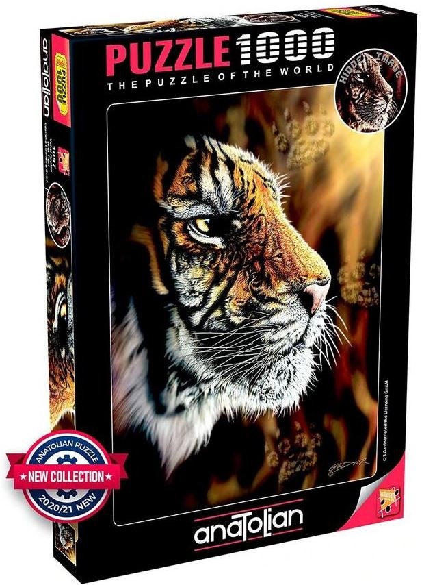 A close-up illustration of a tiger's face emerging from darkness with subtle ghosted tiger paw prints in the background.