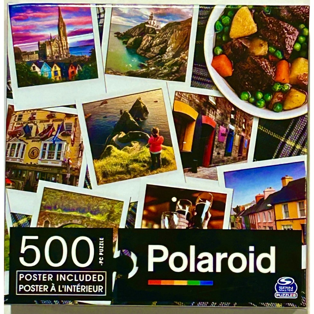 A collage of various photographs featuring Irish landscapes, buildings, and food.