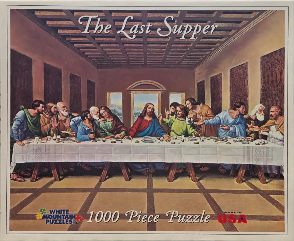 A classic artistic depiction of The Last Supper featuring Jesus and the twelve disciples sitting at a long table.