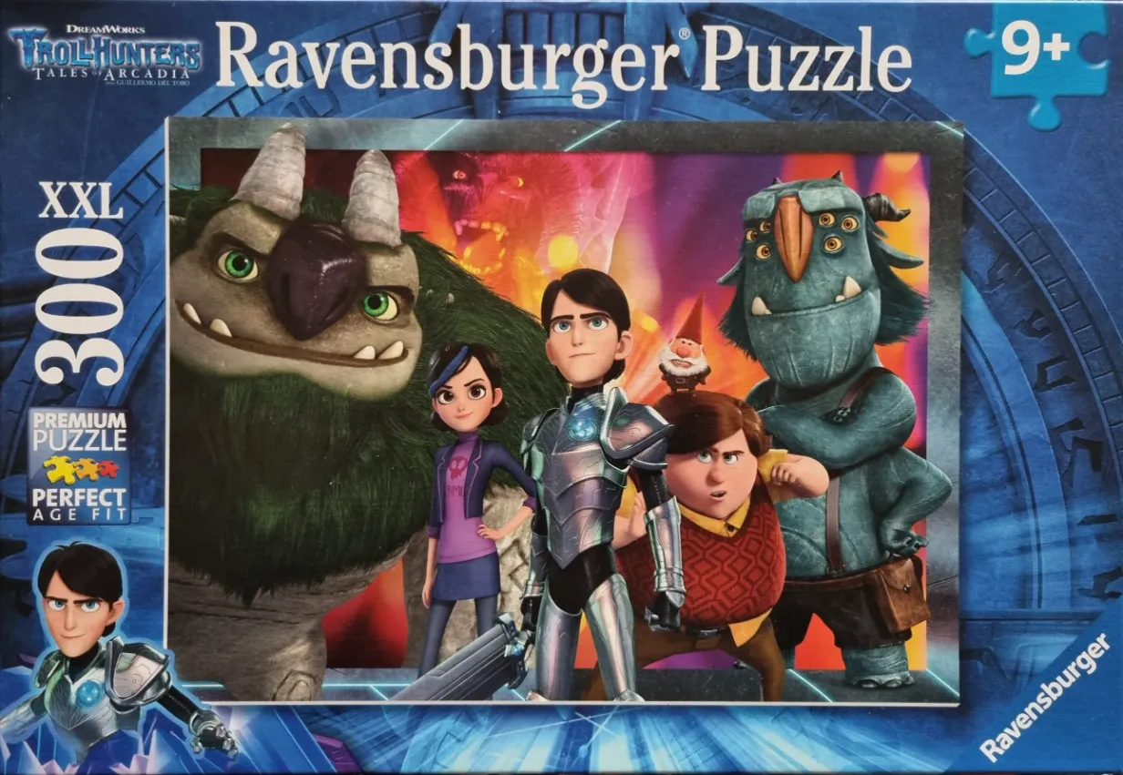 Digital 3D illustration of Jim Lake Jr. and his friends from Trollhunters standing against a fiery background.