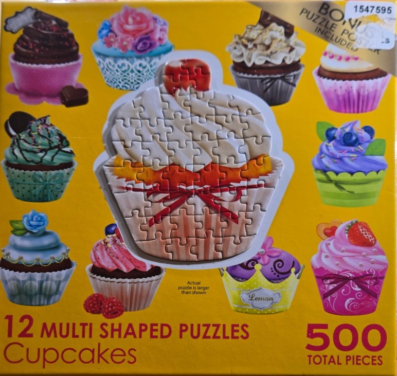 A collection of twelve colorful, decorated cupcakes arranged on a vibrant yellow background.