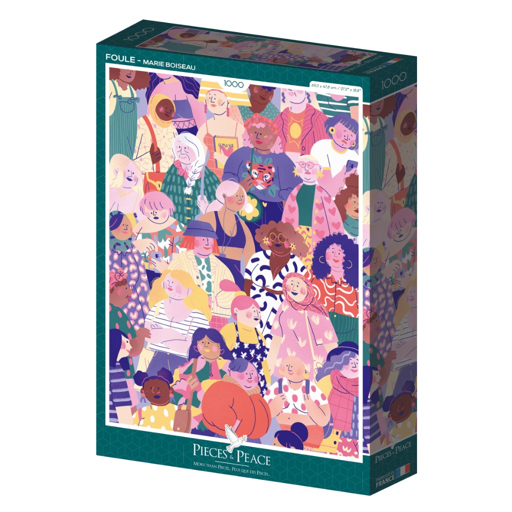 Illustration of a diverse crowd of women in a layered, flat graphic style with a warm, colourful palette.