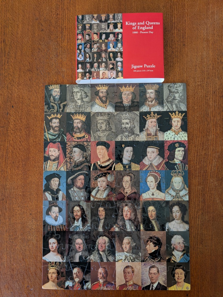 A collage of portraits of English monarchs arranged in a grid.