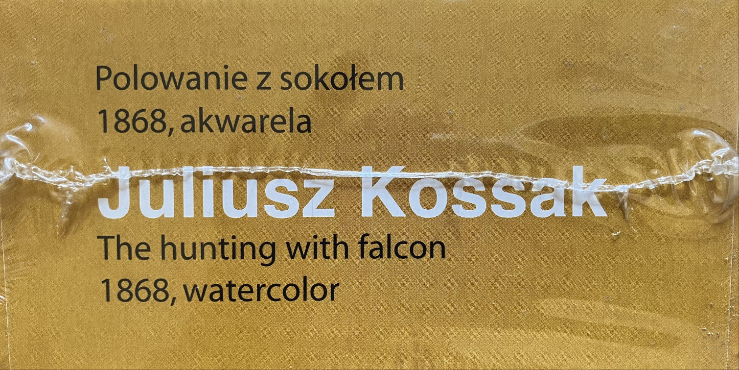 Text identification for the watercolor painting Polowanie z sokołem by Juliusz Kossak.