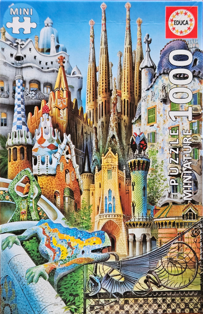 A vibrant, surreal collage of Barcelona