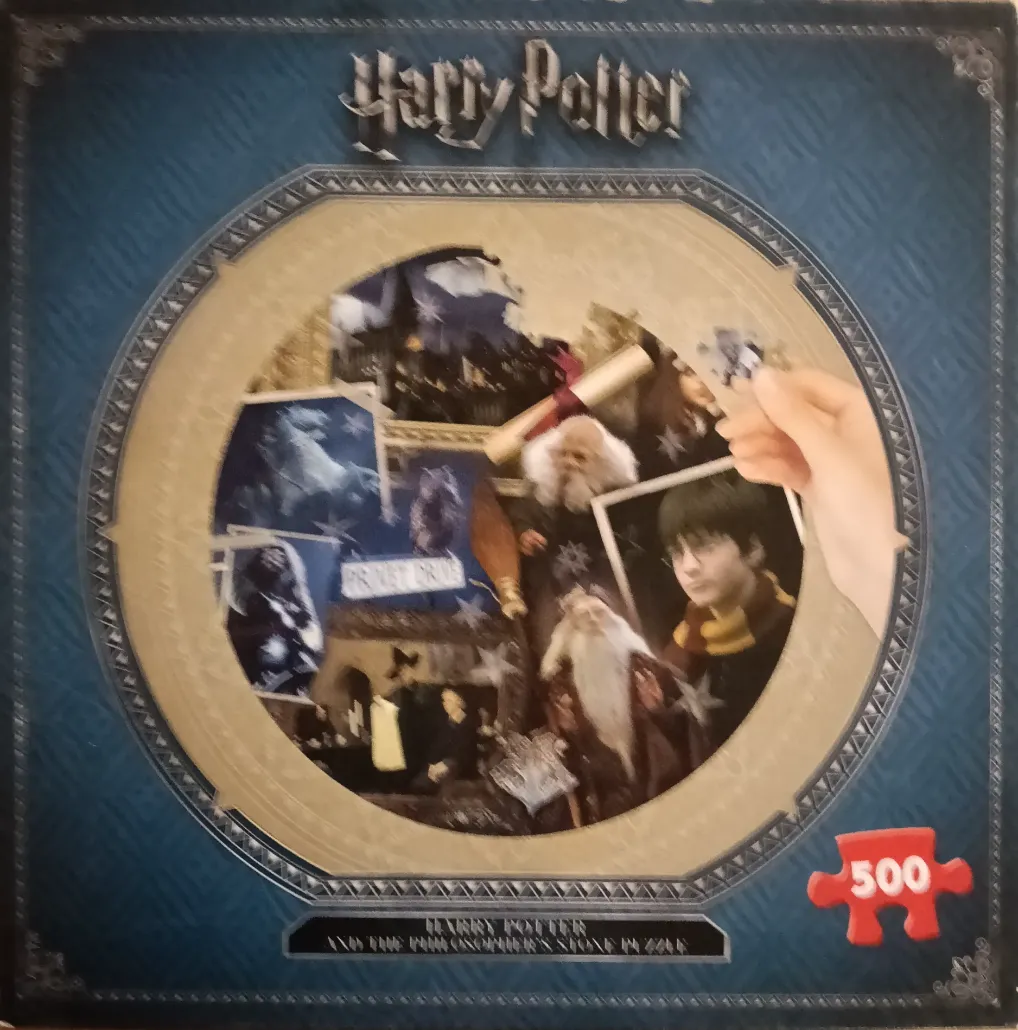 Collage of Harry Potter and the Philosopher's Stone movie scenes set within a circular ornate frame.