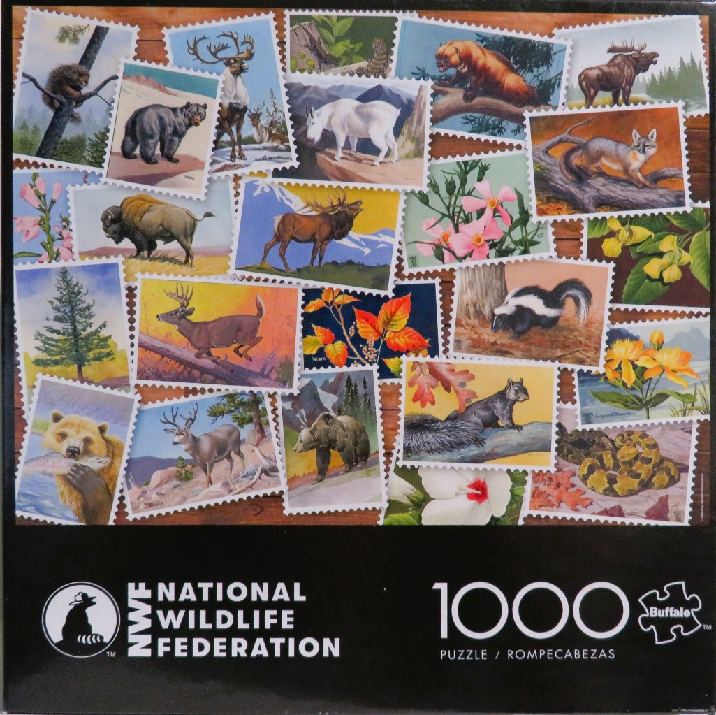 A collage of individual postage stamp illustrations depicting various North American wildlife and flora.
