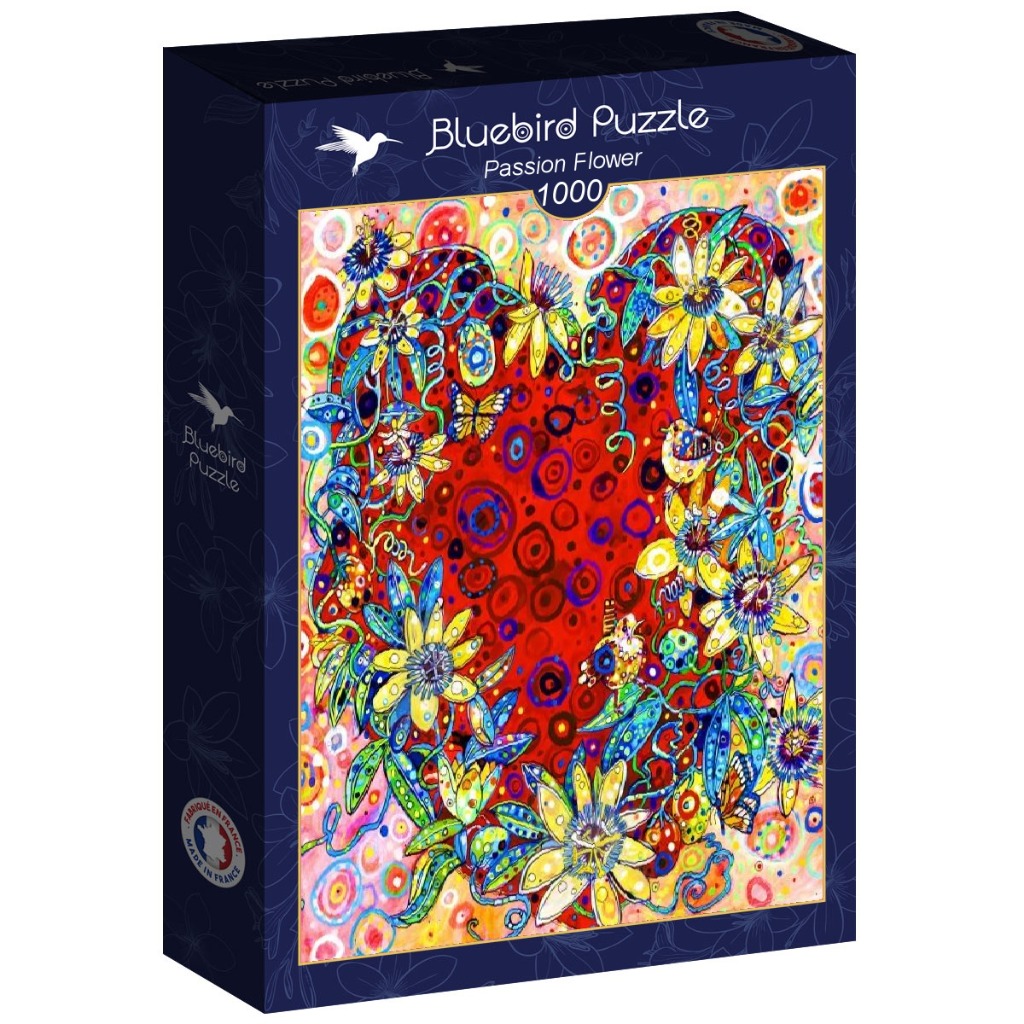 Colorful illustration of a vibrant red heart surrounded by detailed passion flowers and whimsical patterns.