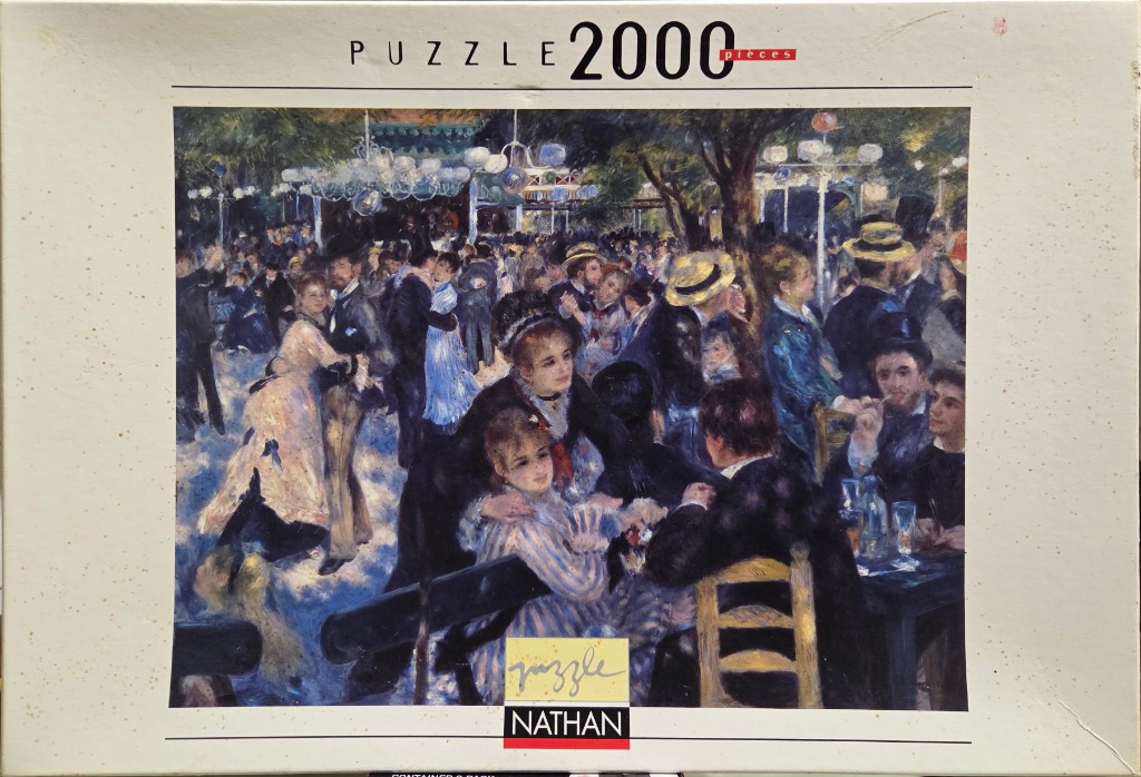 Impressionist painting of a crowded outdoor dance at the Bal du moulin de la Galette by Pierre-Auguste Renoir.