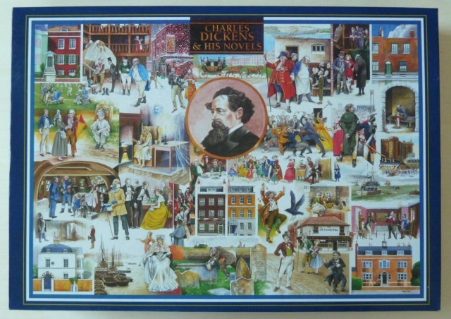 A collage of Victorian-era illustrations depicting characters and scenes from Charles Dickens novels.