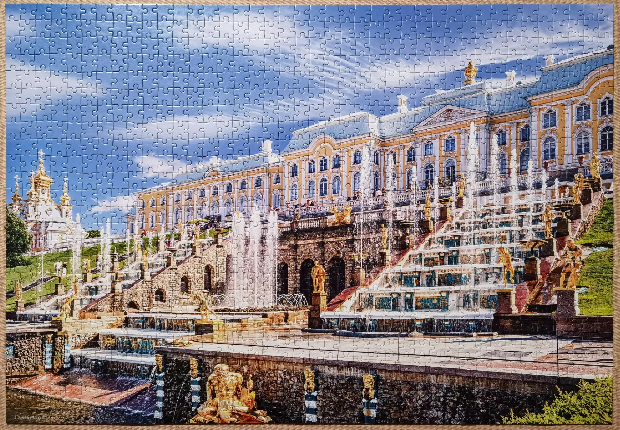 The Grand Cascade fountains and Peterhof Palace in St. Petersburg, Russia.