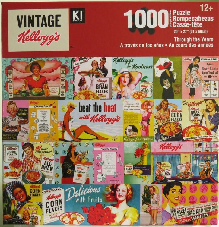 A collage of vintage cereal advertisements from the mid-20th century featuring smiling women, breakfast foods, and text.