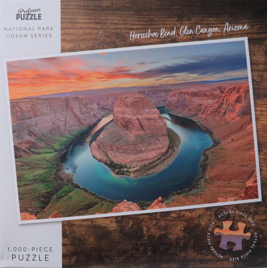 A photograph of Horseshoe Bend in Glen Canyon, Arizona, during a vivid sunset.