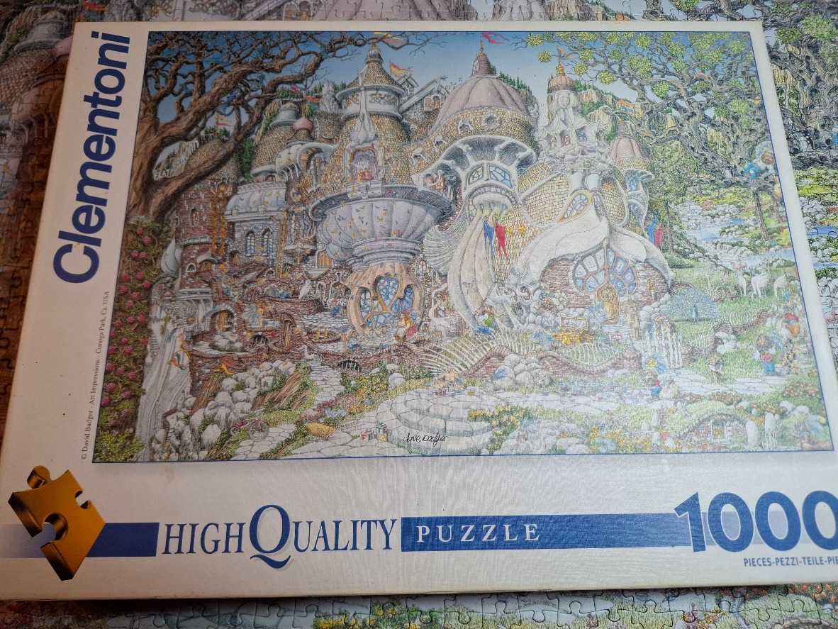 Whimsical, highly detailed illustration of a fantastical fairy-tale castle nestled in a forest.