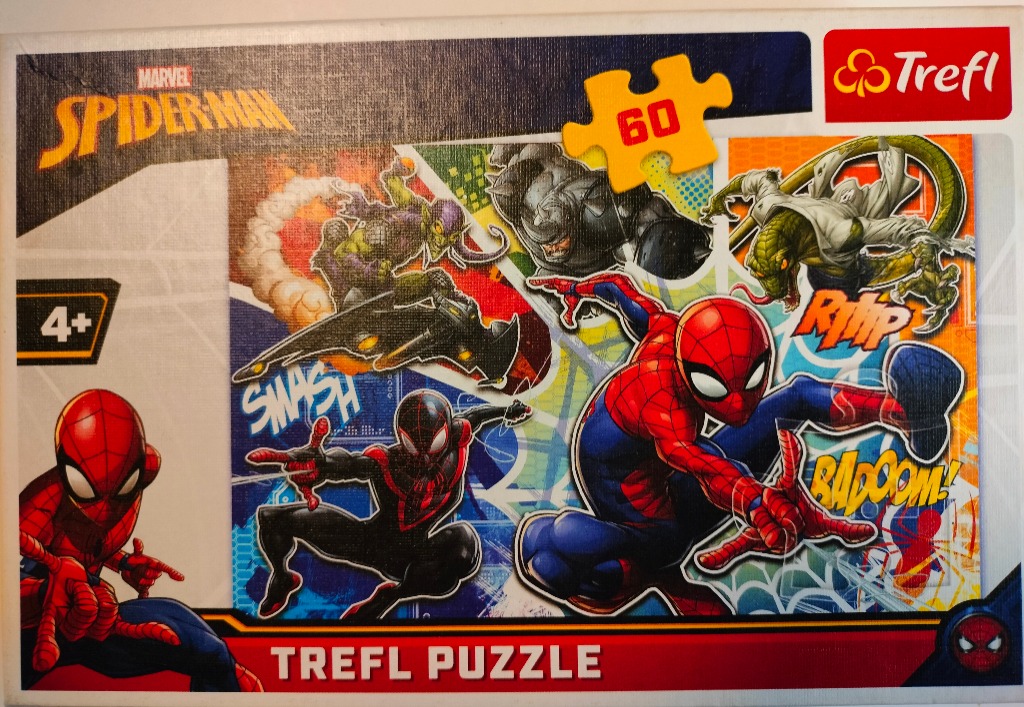 Spider-Man and various supervillains in a vibrant comic book style action scene