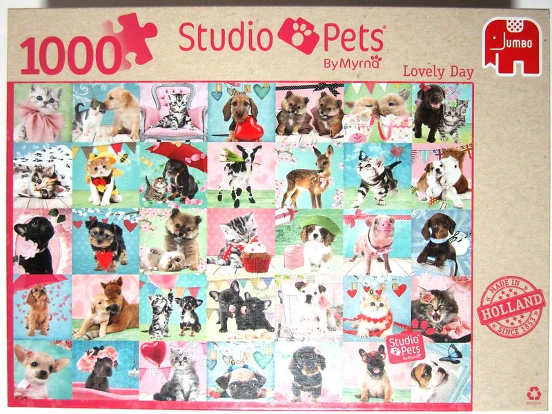 A grid of 30 individual square photographs featuring various puppies, kittens, and small animals.