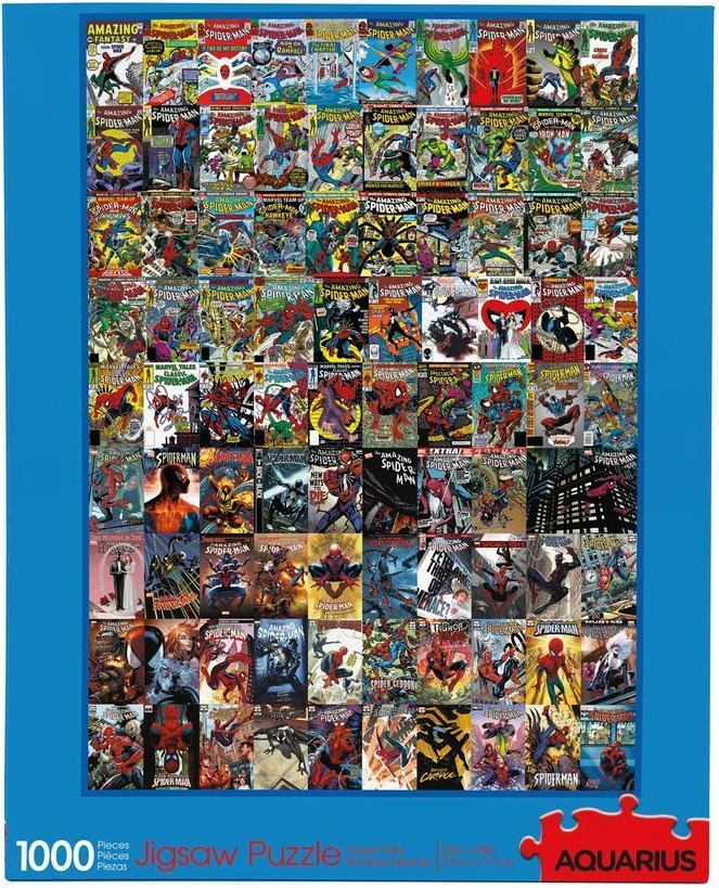 A collage of 90 different classic Spider-Man comic book covers arranged in a grid pattern.