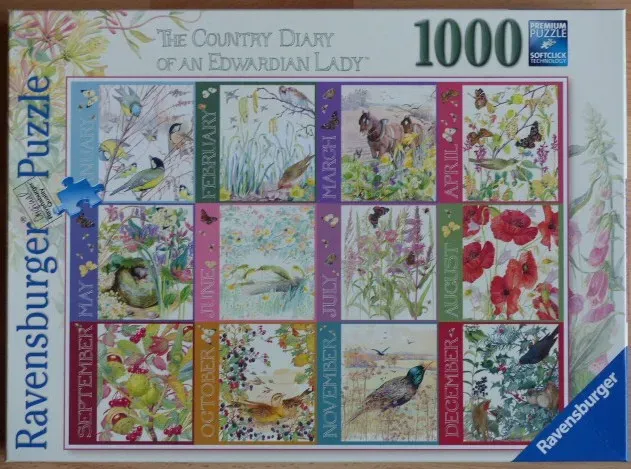 A collage of twelve botanical and wildlife illustrations representing the months of the year.