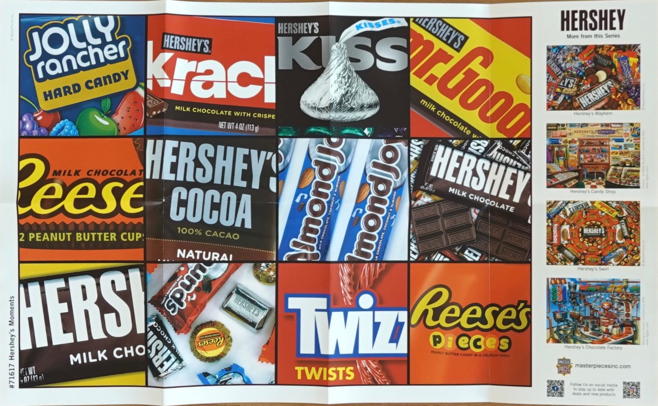 A grid of iconic American candy brand logos and product packaging.