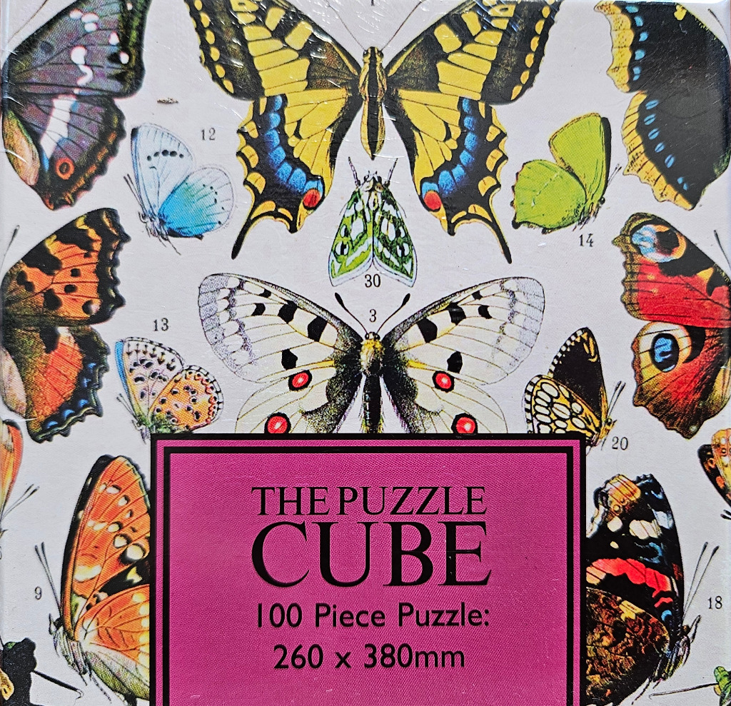 A vintage-style illustration collage of various colorful butterfly species on a light background.