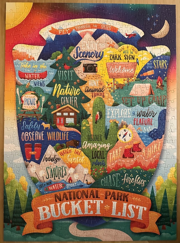 National Park Bucket List illustration featuring outdoor activities and nature scenery.