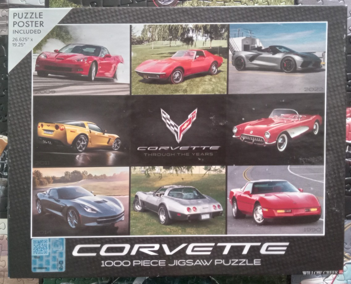 A collage of eight different Chevrolet Corvette sports cars spanning several decades.