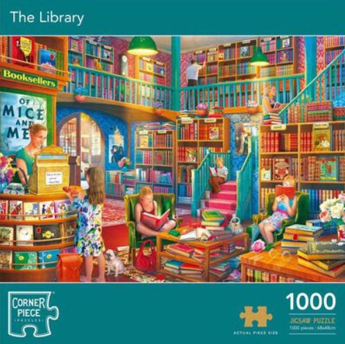 A cozy, multi-level library filled with bookshelves and people reading.