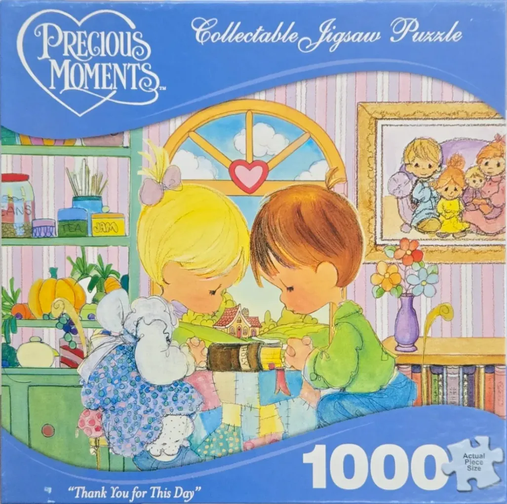 An illustration of a young boy and girl praying together at a table in a cozy home setting.