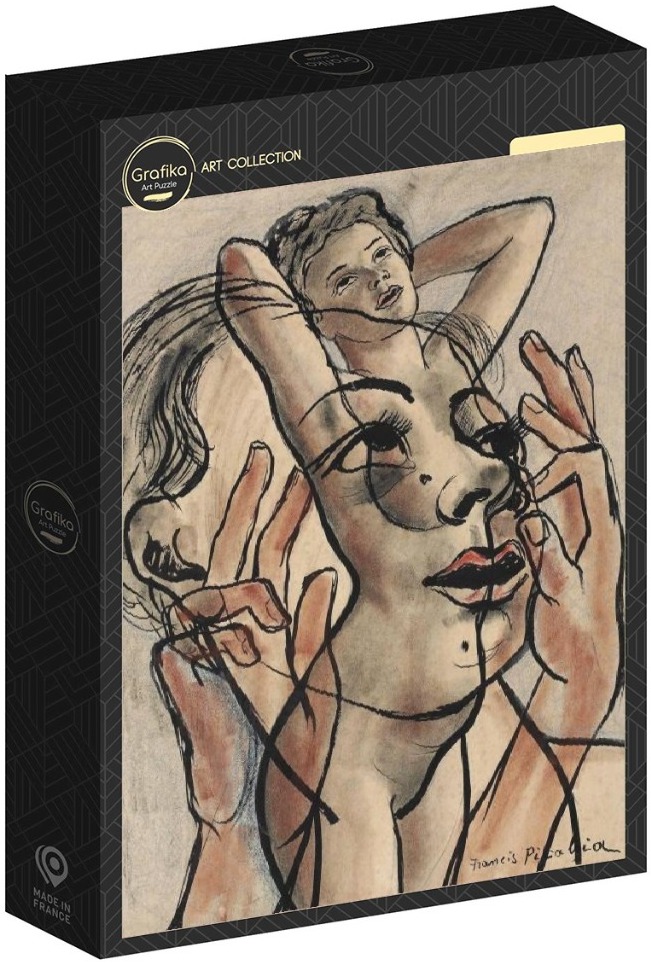 Surrealist artwork depicting overlapping human faces and hands by Francis Picabia.