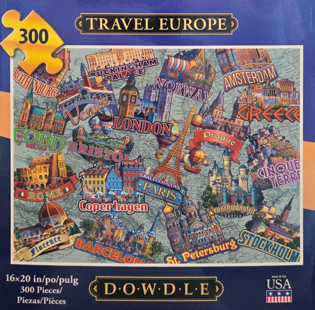 A collage of famous European landmarks and cities overlaid on an antique map background.