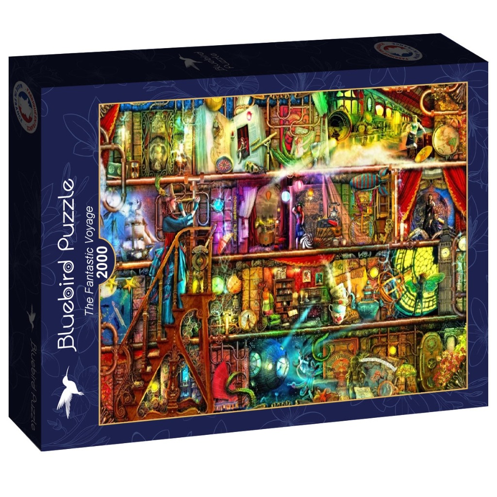 Steampunk library illustration with multiple levels and fantasy elements