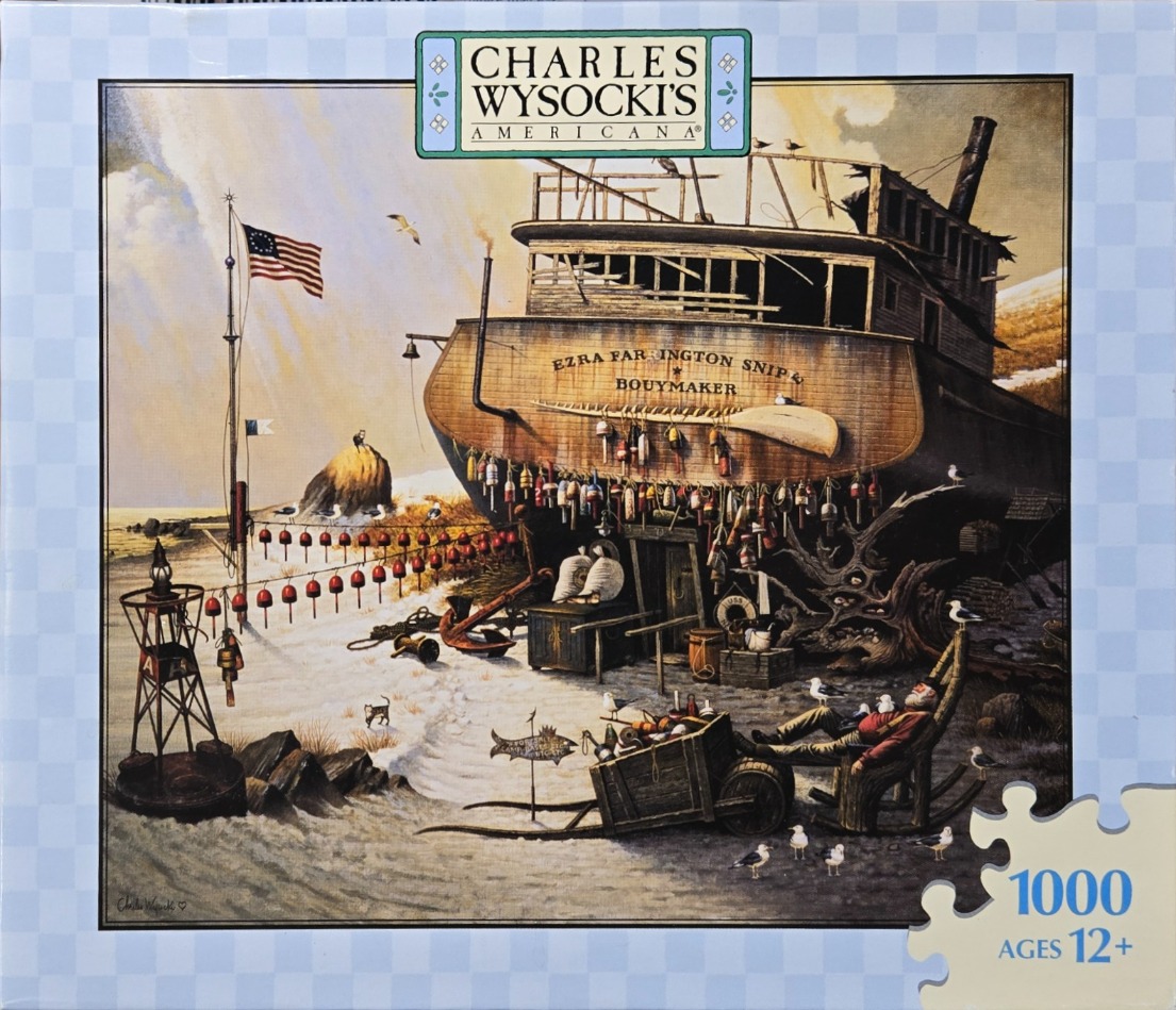 A whimsical folk art painting of a retired sea captain napping near a large, weathered wooden ship on a beach.