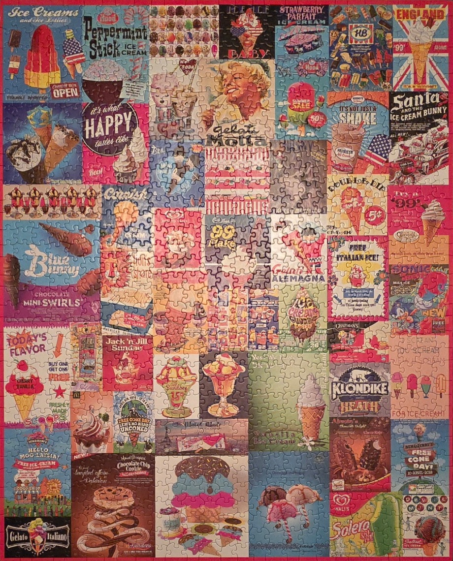 A collage of vintage and modern ice cream advertisements and posters.