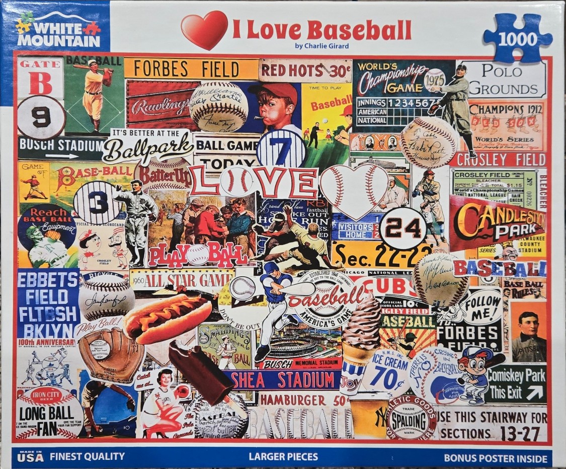 A collage of vintage baseball-themed memorabilia, stadium signage, and classic snacks.