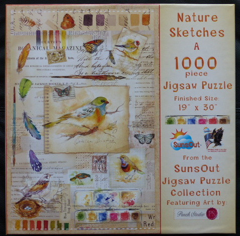 A collage of watercolor nature sketches featuring birds, butterflies, feathers, and calligraphy on a vintage background.